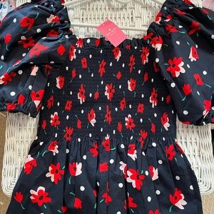 Kate Spade: Navy peplum too with red and white poppy flowers size small